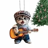Acryl 2D Flache Katze Anhänger - Gitarre Katze Rückspiegel Auto Ornament | Tiere Innendekoration Auto Home | Unisex Aut Zubehör 8cm Lebendiges Acryl Design | Rückspiegel Hängende C