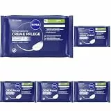 NIVEA Reinigungstücher Creme Pflege, Abschminktücher für wasserfestes Make-Up & LSF, Gesichtsreinigung für alle Hauttypen mit Duft & Pflege der NIVEA Creme (25 Stück) (Packung mit 5)