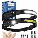 Stirnlampe LED Wiederaufladbar, Kopflampe mit Breitstrahl Stirnleuchte Aufladbar, stirnlampen, adventure light, 230 grad, usb c, 400 Lumen, 5 Modi, Bewegungssensor, Wasserdicht, Angeln (2, Schwarz)