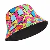 Yolev Fischerhut Damen Sonnenhut Retro 80er 90er Jahre Bucket Hat Faltbar Outdoor Visier Anglerhut Wendbar Festival Rave Lustiger Sommer Strand Angelhut Sonnenhut Herren Fischermütze