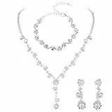 Yolev Brautschmuck Set Silber für Hochzeit Abschlussball Hochzeitsschmuck Braut Schmuck Set Silber Brautjungfern Strass Halskette Armband Ohrringe für Frauen Schmuck Set Hochzeit Mädchen