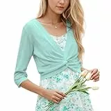 Tanou Cropped Damen Shrugs Twist Knotted 3/4 Ärmel Casual Damen Bolero Sommer Elegant Leichte Strickjacken, blau, M