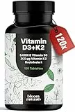 Vitamin D3 K2 hochdosiert – 120 Tabletten mit 5000 IE D3 & 200 µg K2 – 99,7+% All-Trans K2-MK7 - Vitamin D - produziert in Deutschland - Verpackung kann variieren