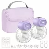 Nuliie Milchpumpe Elektrisch tragbare, Elektrische Milchpumpe freihändig mit 4 Saugmodi und 12 Stufen, inklusive 14/17/20/24/27 mm Flansch für jede Mutter (2 Packungen, Violet)