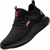 Sicherheitsschuhe Herren Arbeitsschuhe Damen Leicht Atmungsaktiv Stahlkappenschuhe Unisex Sneaker mit Stahlkappe Schwarz 47EU