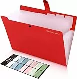 SKYDUE Dokumentenmappe A4, Mappe Mit 8 Fächern, Fächermappe A4 Mit Etiketten, Tragbar Ordnungsmappe Mappen Ordnersystem, Document Folder Für Zuhause, Büro, Schule Und Auf Reisen (Leuchtendrot)