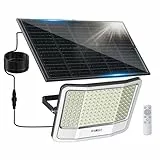 400W Solarlampen für Außen mit Bewegungsmelder, IP66 Wasserdichte Super Groß 45 * 35 * 17cm Solarpanel LED Solar Strahler Aussen mit Fernbedienung, 6000K 60000LM Solar-Split Solarleuchten für Garten