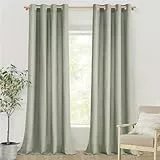 MRTREES Halbtransparente Gardinen Leinen Landhausstil Vorhänge Wohnzimmer Modern mit Ösen 2er Set, 240 cm Lang, 140 cm Breit, Vorhang Salbeigrün Schlafzimmer Leinenoptik Window Curtains