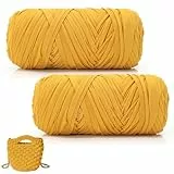 LOMUG 200g/75m T-Shirt Garn, T-Shirt Bändchengarn Zum Häkeln, Häkelgarn Dickes Garn für Häkeltaschen/Körbe/Teppiche, Heimdekoration, DIY-Kunsthandwerk (103.Tenggelb)