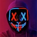 LED Purge Maske - Kostümmaske steuerbar für Halloween, Fasching & Karneval als Kostüm für Herren & Damen (Farbauswahl) (blau/rot)