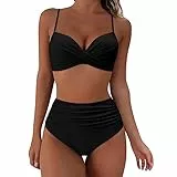 TOEECY Bikini Set Damen Cross Badeanzüge Bademode Zweiteiliger Badeanzug Push Up High Waist Sexy Schwimmanzug Swimsuit (Schwarz,M)