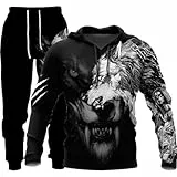 LEXAHO Herren 3D Wolf Jogginganzug Männer Hoodie Sets Männer Hoodies+Sweatpant Anzug Herren Pullover Sweatshirts und Hose (wolf9,2XL)