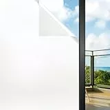 Funfox Fensterfolie Blickdicht Selbstklebend, Statische Milchglasfolie mit UV-Schutz, Sichtschutzfolie Weiß Matt für Bad Büro Schlafzimmer, Ohne Kleber Einfach Entfernen, 30x200cm
