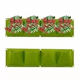 Ohiyoo Hängende Pflanzbeutel, 2 Stück 4 Taschen hängende vertikale Wand Pflanzgefäß Pflanzbeutel Gartenarbeit vertikale Begrünung Blumenbehälter Aufbewahrungstaschen Pflanztasche (grün)