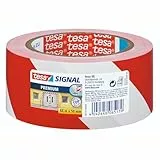 tesa Signal Markierungsklebeband PREMIUM - selbstklebendes Warnband zur permanenten Markierung und Kennzeichnung von Gefahrenzonen - aus robustem PVC - 66 m x 50 mm - Rot/Weiß