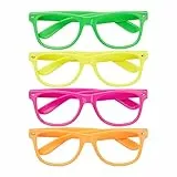 Relaxdays 10027933 Partybrille 4er Set, lustige Brillen für Fasching & Karneval, Neon Brillen, One Size, HBT 4,5x14,5x15 cm, bunt