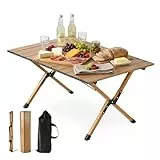 Relaxdays Campingtisch, klappbar, höhenverstellbar, HxBxT:44 x 90 x 60 cm, Tragetasche, Holzoptik, Gartentisch, Natur