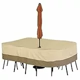 Classic Accessories 55-459-041501-00 Rechteckige/ovale Patio-Tisch und Stuhl-Set-Abdeckung mit Schirmaussparung für die Terrasse, Large