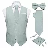 DiBanGu Herren-Anzugweste aus Leinen, legere Weste, Krawatte und vorgebundene Fliege, Set mit 6 Stück, einfarbig, für Hochzeit, Party, Mintgrün, Small