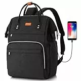 Rucksack Damen, Rucksack Schule mit 15.6 Zoll Laptopfach & USB-Ladeanschluss, Schulrucksack Mädchen Teenager Handtasche Rucksack for City Business Reise Arbeits (Schwarz)