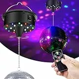 Discokugel Spiegelkugel,Rotierende Discokugel,Motorlichter mit Fernbedienung,Disco Licht Party Lichter,Professional Spiegelkugel Set,4 Bunten Lichtern und 18 LED-Perlen für Disco-Lichteffekte(B)