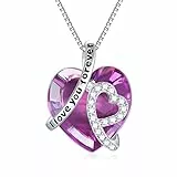 AOBOCO Kette Herz Damen Sterling Silber Ich Liebe Dich für immer Halskette, Hochzeitstag Geburtstagsgeschenk für Frauen Mama Freundin Sie (Simulierter Amethyst-I Love you forever)