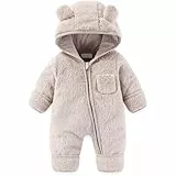 Yoolhamy Baby Schneeanzug, Neugeborene Baby Kinderwagen Anzüge Kleidung Bär Kapuze Strampler Fleece Wintermantel mit Bärenohren für 0-3M 3-6M Unisex Todder Mädchen Jungen, beige, 3-6 Months
