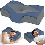 Hypuno Orthopädisches Memory Foam Kopfkissen Nackenstützkissen gegen Nacken-& Schulterschmerzen mit 2 Höhen & Waschbarem Bezug, Blau–Ergonomisches Schlaf- & Komfortkissen für Seiten-& Rückenschläfer