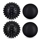Relaxdays Massageball 4er Set, Igelball & glatter Lacrosse-Ball, Ø 6,5 & 6 cm, Selbstmassage, Faszienball hart, schwarz