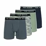 Ted Baker Herren 4er-Pack Boxershorts aus Baumwoll-Stretch Retroshorts, Castlerock/Palms/Iceberg Green/Sky, Medium