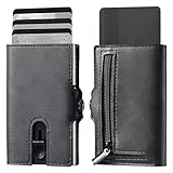 VpiuV® geldbörse Herren - Kreditkartenetui mit RFID-Schutz - Slim Wallet mit Münzfach - Aluminium-Kartenhalter - GRAU Leder im Vintage-Stil