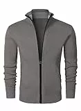 JMIERR Strickjacke Herren Cardigan Fleecejacke Sweatjacke Trachtenjacke Gestrickt Wintermantel mit Reißverschluß und Taschen Grau M