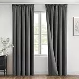 MIULEE Grau Verdunklungsvorhänge Kräuselband Vorhänge Blickdicht 2er Set H 245 x B 140 cm, Modern Thermovorhang Kälteschutz Vorhänge Wohnzimmer für Schiene, Thermo Gardinen Abdunkelnde Schlafzimmer