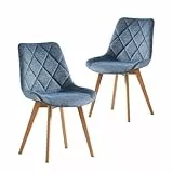 B&D home® Esszimmerstühle Tania 2er Set – Polsterstuhl mit ergonomischer Sitzschale, Webstoff Blau, Massivholzbeine Natur, skandinavisches Design für Esszimmer, Küche, Büro, Wohnzimmer