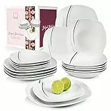Sänger | Tafelservice Bilgola Black Lines aus Porzellan, 18-teiliges Geschirrset für 6 Personen, Teller Set, Eckig | PREMIUM COLLECTION