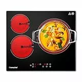 AMZCHEF Glaskeramikkochfeld 60cm, herdplatte 3 kochfelder 5400W mit 9 Stufen, große Fläche von 2400W, Automatische Abschaltung, Timer, Sicherheitssperre, Schwarz