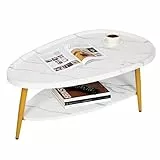 MOHQZA Couchtisch Oval Holz | Wohnzimmertisch Sofatisch mit Metallrahmen | Einfacher Aufbau, Industrie-Design | Coffee Table Holz für Wohnzimmer Schlafzimmer