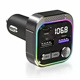 PRMHOOT 30W MAX Bluetooth Adapter Auto, 30W PD & QC3.0 15W Schnellladung FM Transmitter Auto Bluetooth 5.3, Freisprecheinrichtung & LED-Licht & U-Disk