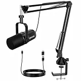FDUCE SL40+ dynamisches Podcast-Mikrofon, USB/XLR-Mikrofon-Set für Gaming und Streaming, dynamisches Mikrofon mit Galgenarmst?nder, integrierter Kopfh?rerausgang, Stummschalttaste, Gain-Taste