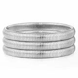 Emibele Armband-Set 3 Stück, 8mm Rostfreier Stahl Armband Stapelbares Stretch-Armband Elastisches Schlangenketten-Armband, Einfaches Modisches Stapelarmband für Frauen Teenager, Silber