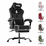 SUKIDA Gaming Stuhl, Ergonomischer Schreibtischstuhl mit Fußstütze Kopfstütze und Lendenkissen, Schreibtischstuhl mit Stoffoberfläche Hochwertiger - Stoff, Schwarz