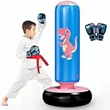 QPAU Boxsack Kinder, Aufblasbarer Standboxsack für 3-8 Kinder, Geschenke FüR Jungen Und MäDchen, Boxsack Stehend Set für Die Praxis Karate, Taekwondo, MMA