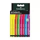 FABER-CASTELL 157778 - Textmarker Set, 8 Marker mit dünnem Schaft, Textliner 38, leuchtende Farben