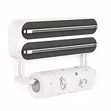 3 in 1 Frischhaltefolienspender mit Küchenrollenhalter - Küchenrollenhalterung mit Cutter - Küchenrollenhalter Ohne Bohren - Wandrollenhalter Küche - Folienschneider - Alufolienspender und Frischhalte