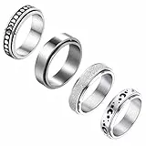 OIDEA Herren Spinner Ringe Set: 4 Stück Biker Silber Fidget Ring Edelstahl Drehbarer Spinnringe Geschenk für Männer Junge Freund Größe 52 (16.6)