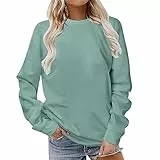 Komiseup Longshirt Damen Sport Langarm Sweatshirt Basic Rundhals Pullover ohne Kapuze Elegant Einfarbig Langarmshirt Locker Casual Oberteil Herbst Winter Baumwolle Pulli Teenager Mädchen Streetwear