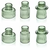 Cnwinu 6er Set Glas Kerzenhalter,2-in-1 Teelichthalter Transparent,Kerzenständer für Stabkerzen,Klein kerzenhalter stabkerze für Hochzeit Tischdeko,Esstisch Party,Weihnachten Advent (Grün)