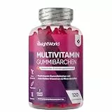 Multivitamin Gummibärchen - 120 Gummies mit 13 Zutaten - Mit Zink, Vitamin C, A,D3,E, B9,B5, Biotin - Natürlicher Erdbeergeschmack - 2 Monate Vorrat - Vitamin Gummibärchen - WeightWorld