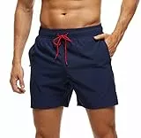 Arcweg Badehose für Herren mit Reißverschlusstasche Atmungsaktiv Wasserabweisend Badeshorts Männer Trainingsshorts Elastisch Verstellbar Mit Tunnelzug Meshfutter Dunkelblau L(EU)