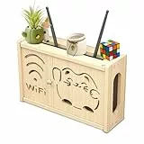 LUPATDY Massivholz Router Schrank,Wall Mounted WiFi Router Storage Box-Router Verstecken,Router Aufbewahrungsbox-Kabelbox,TV Set Top Box Organisator-Holz WiFi Dekoratives Router Regal(Glückskatze)